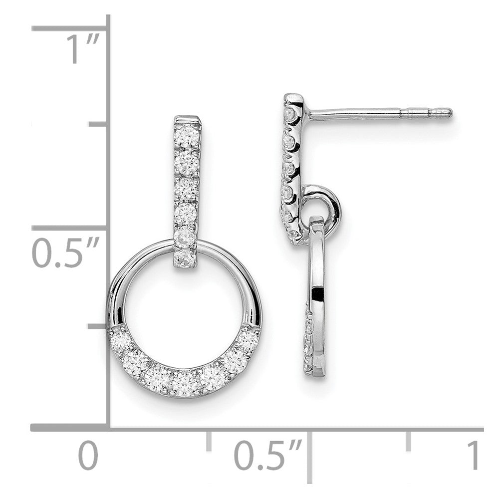 14k White Gold Circle Real Diamond Dangle Post Earrings