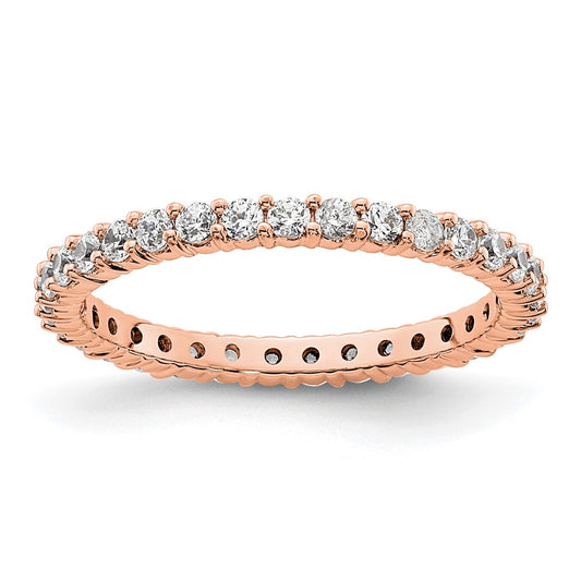 Solid Real 14k Rose Gold Polished Shared Prong 1/2ct CZ Eternity Wedding Band Ring