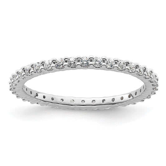 Solid Real 14k White Gold Polished Shared Prong 1/2ct CZ Eternity Wedding Band Ring