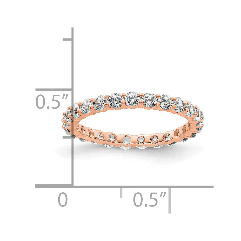 Solid Real 14k Rose Gold Polished shared Prong 1ct CZ Eternity Wedding Band Ring
