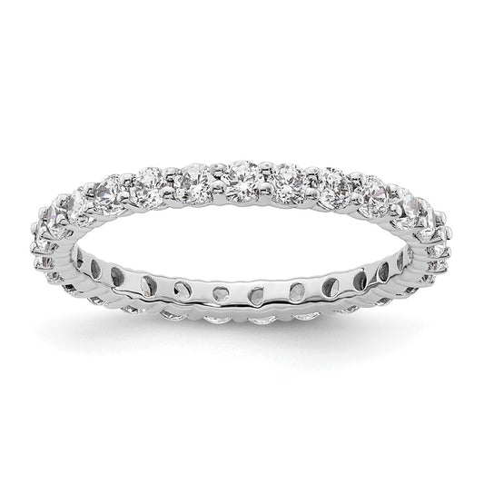 Solid Real 14k White Gold Polished shared Prong 1ct CZ Eternity Wedding Band Ring
