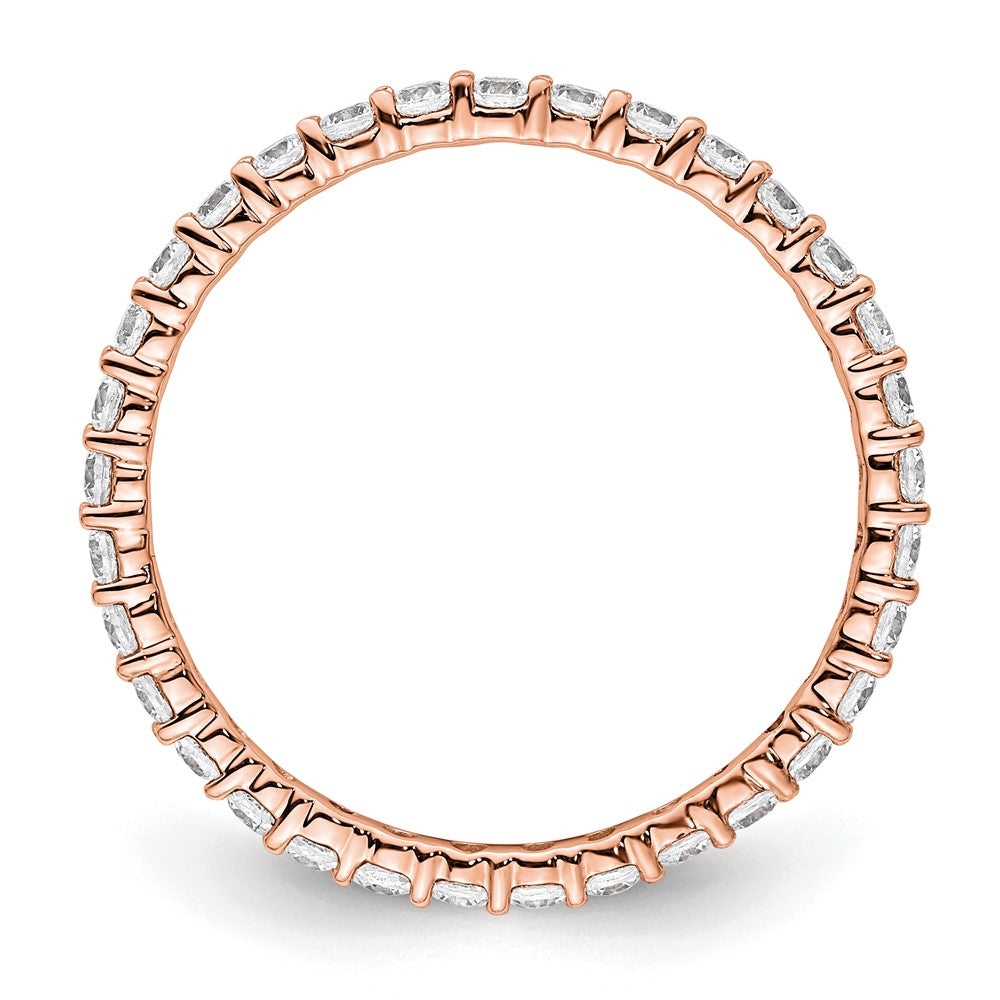 Solid Real 14k Rose Gold Polished shared Prong 1ct CZ Eternity Wedding Band Ring