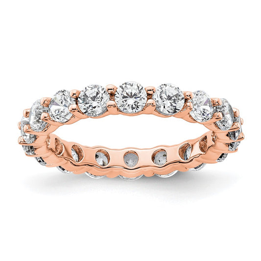 Solid Real 14k Rose Gold Polished Shared Prong 2ct CZ Eternity Wedding Band Ring