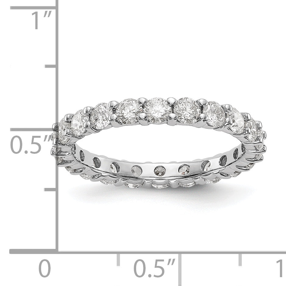 Solid Real 14k White Gold Polished Shared Prong 2ct CZ Eternity Wedding Band Ring