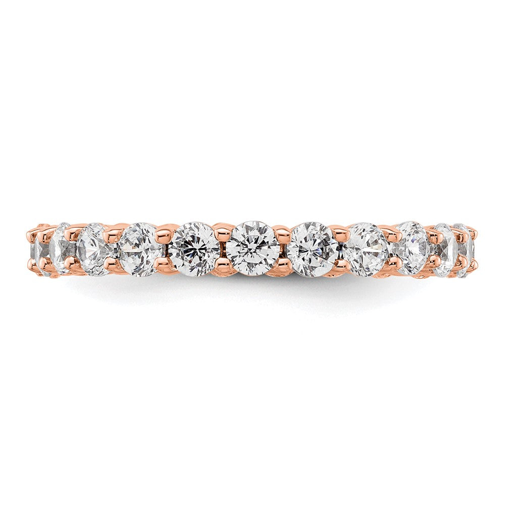 Solid Real 14k Rose Gold Polished Shared Prong 2ct CZ Eternity Wedding Band Ring
