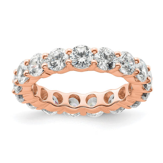 Solid Real 14k Rose Gold Polished Shared Prong 3ct CZ Eternity Wedding Band Ring