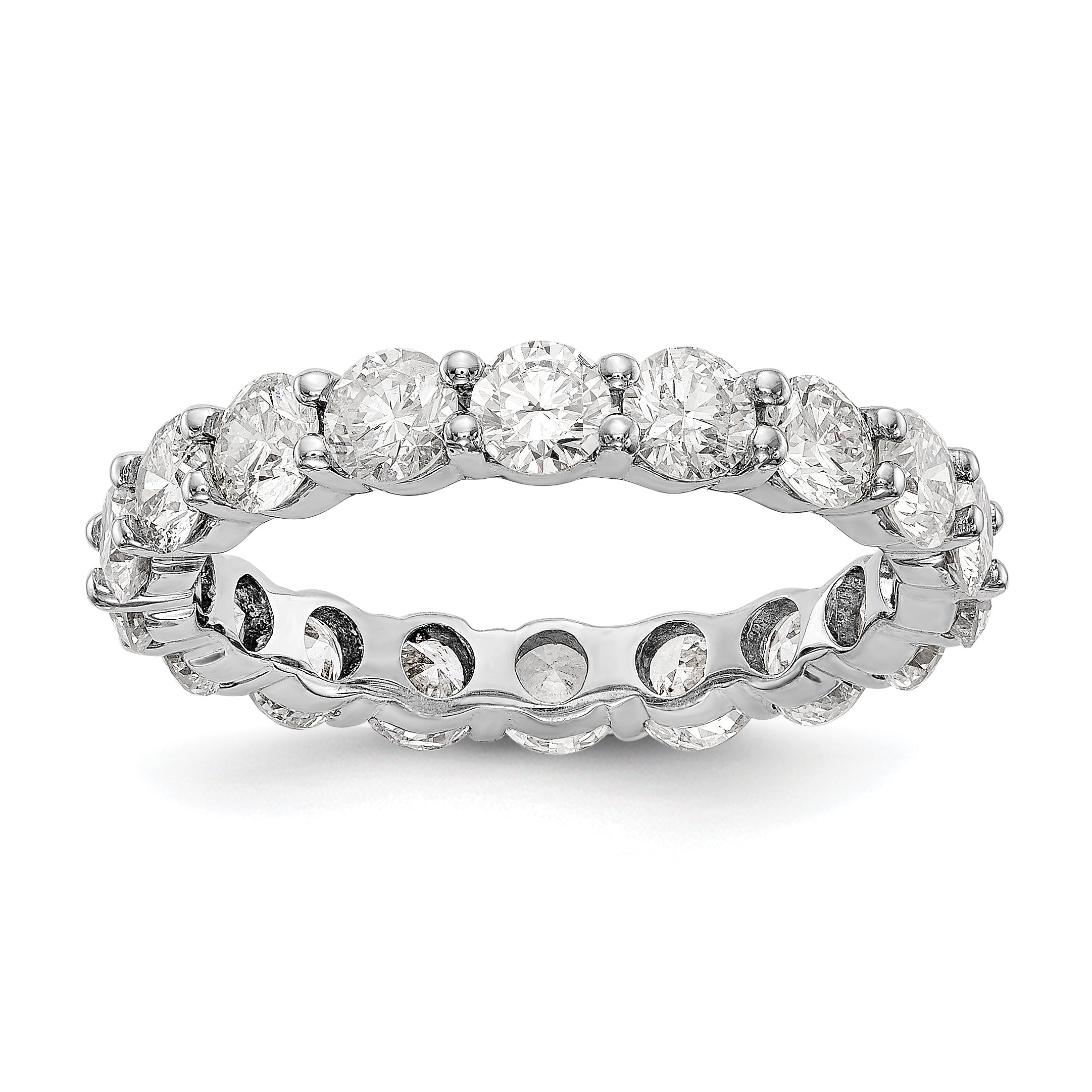 Solid Real 14k White Gold Polished Shared Prong 3ct CZ Eternity Wedding Band Ring