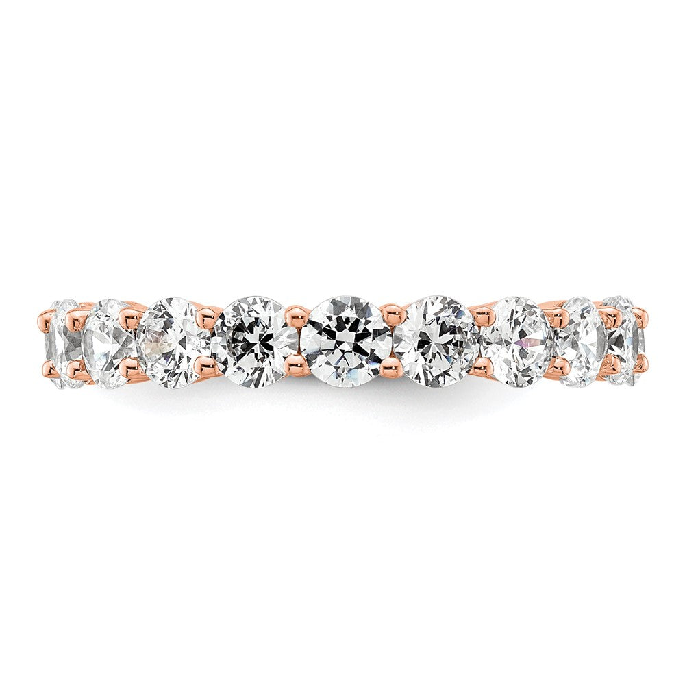 Solid Real 14k Rose Gold Polished Shared Prong 3ct CZ Eternity Wedding Band Ring
