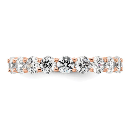 Solid Real 14k Rose Gold Polished Shared Prong 3ct CZ Eternity Wedding Band Ring