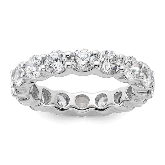 Solid Real 14k White Gold Polished Shared Prong 4ct CZ Eternity Wedding Band Ring