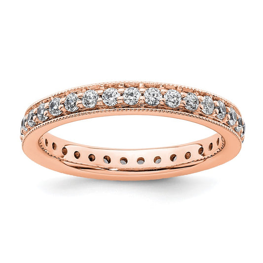 Solid Real 14k Rose Gold Polished Round 1/2 CT Vintage CZ Eternity Wedding Band Ring