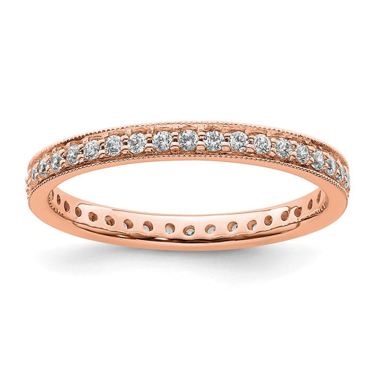 Solid Real 14k Rose Gold Polished Round 1/2 CT Vintage CZ Eternity Wedding Band Ring