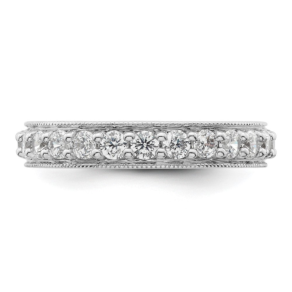 Solid Real 14k White Gold Polished Vintage 1ct CZ Eternity Wedding Band Ring
