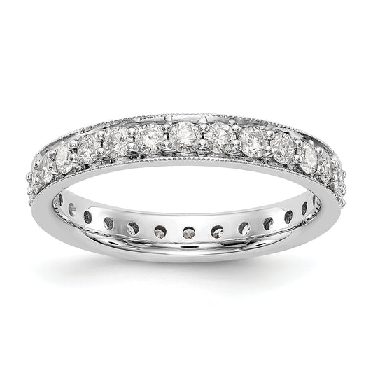 Solid Real 14k White Gold Polished Vintage 1ct CZ Eternity Wedding Band Ring