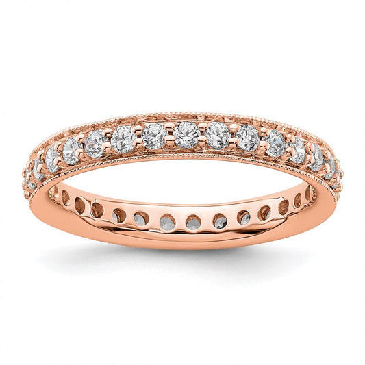Solid Real 14k Rose Gold Polished Vintage 1ct CZ Eternity Wedding Band Ring