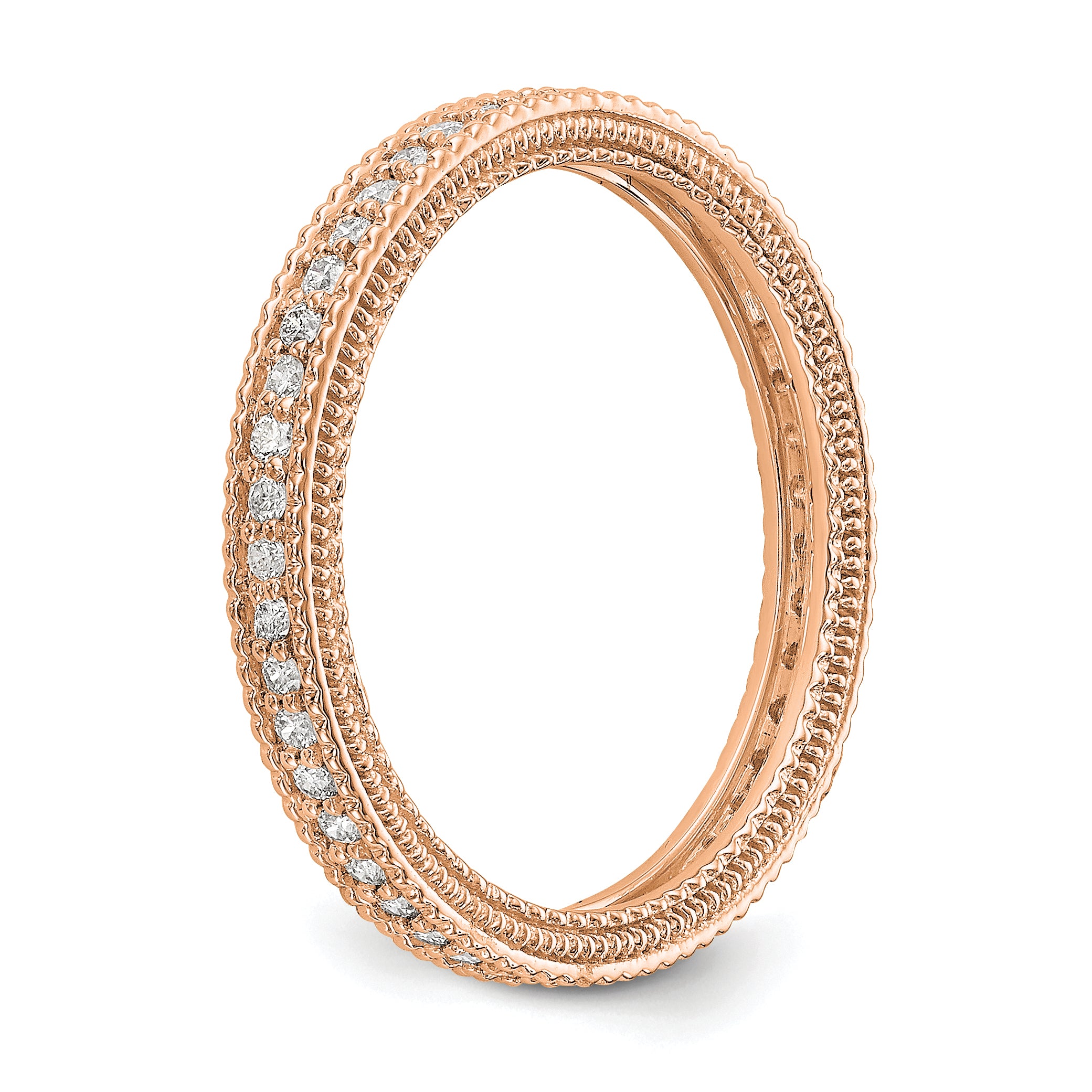 Solid Real 14k Rose Gold Polished 1/3CT Milgrain Edge CZ Eternity Wedding Band Ring