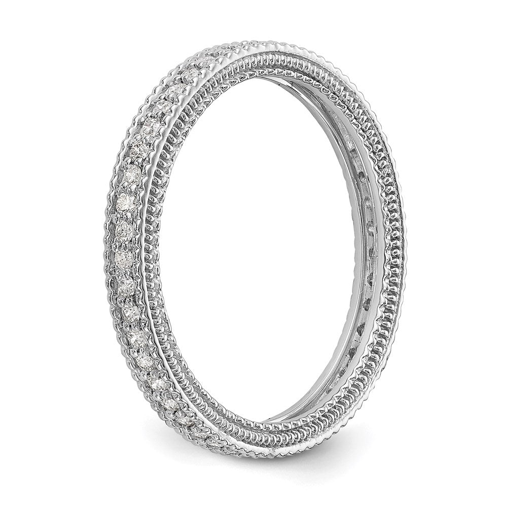 Solid Real 14k White Gold Polished 1/3CT Milgrain Edge CZ Eternity Wedding Band Ring