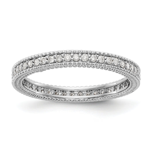 Solid Real 14k White Gold Polished 1/3CT Milgrain Edge CZ Eternity Wedding Band Ring