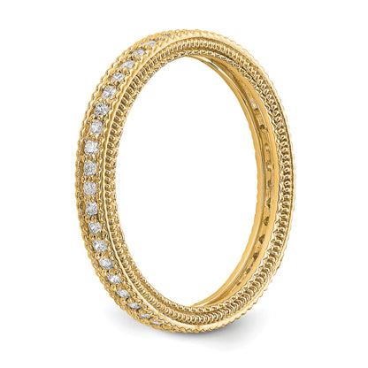 Solid Real 14k Polished 1/3CT Milgrain Edge CZ Eternity Wedding Band Ring