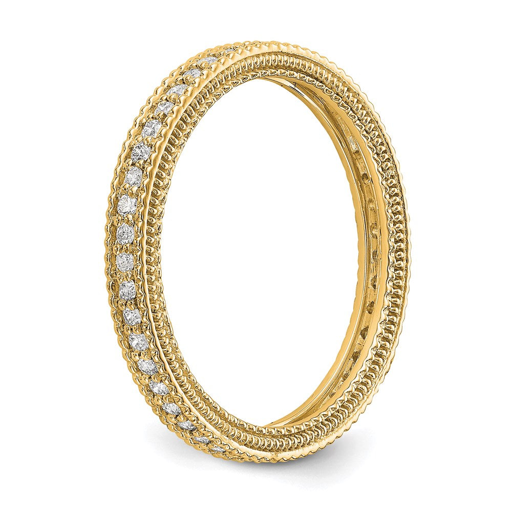 Solid Real 14k Polished 1/3CT Milgrain Edge CZ Eternity Wedding Band Ring