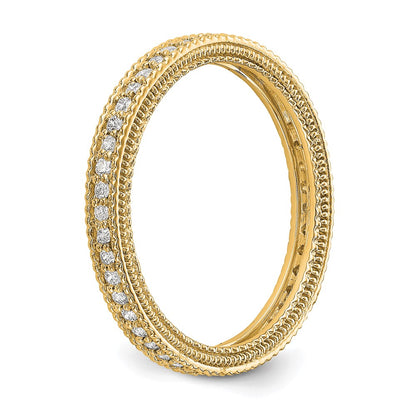 Solid Real 14k Polished 1/3CT Milgrain Edge CZ Eternity Wedding Band Ring