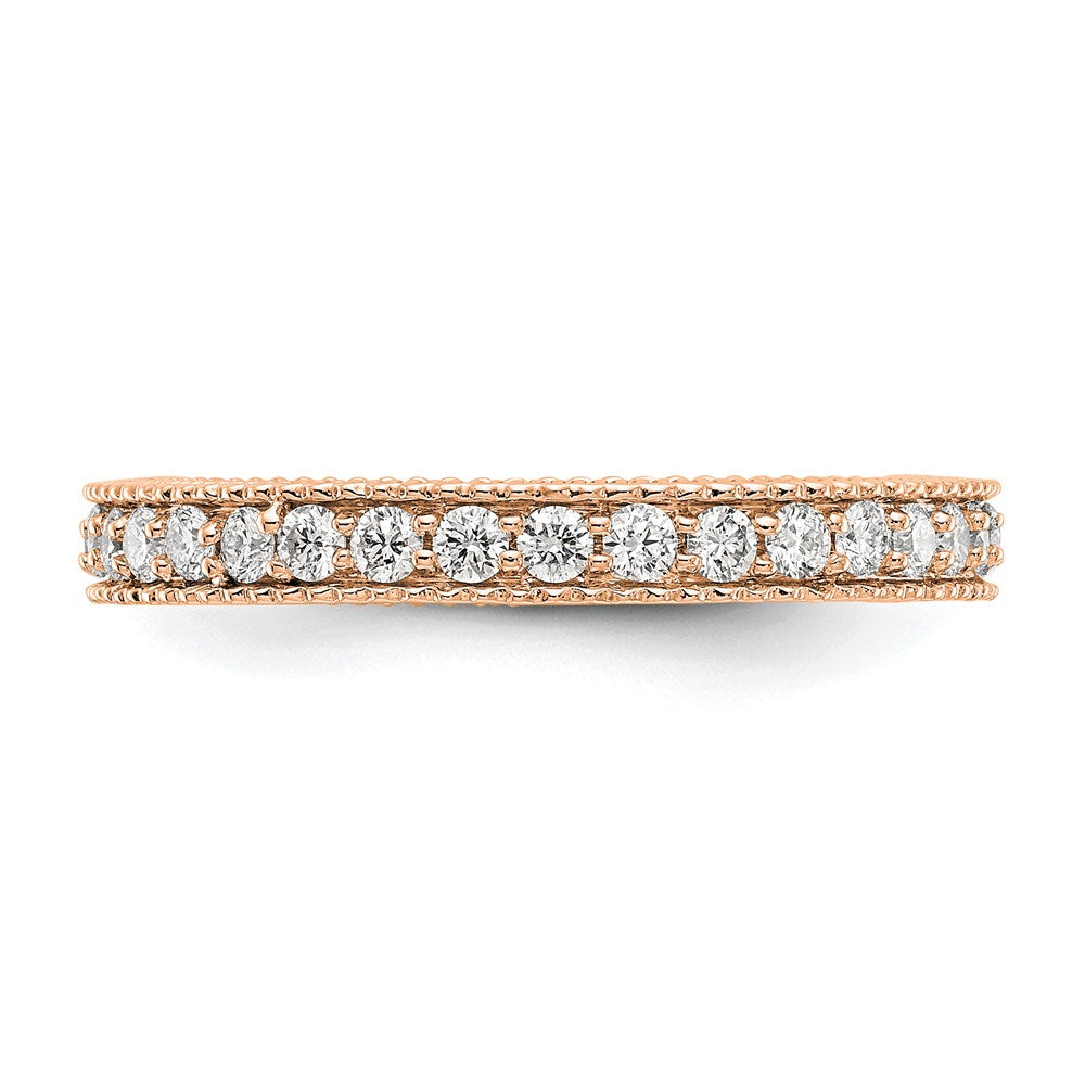Solid Real 14k Rose Gold Polished 3/4CT Milgrain Edge CZ Eternity Wedding Band Ring
