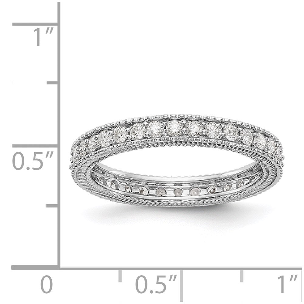 Solid Real 14k White Gold Polished 3/4CT Milgrain Edge CZ Eternity Wedding Band Ring