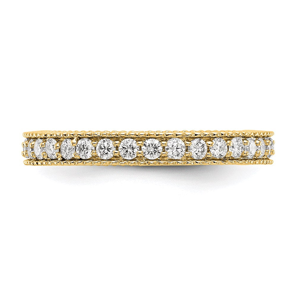 Solid Real 14k Polished 3/4CT Milgrain Edge CZ Eternity Wedding Band Ring