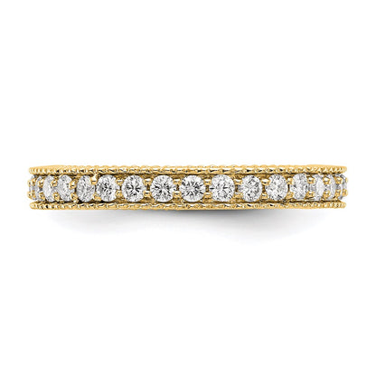Solid Real 14k Polished 3/4CT Milgrain Edge CZ Eternity Wedding Band Ring