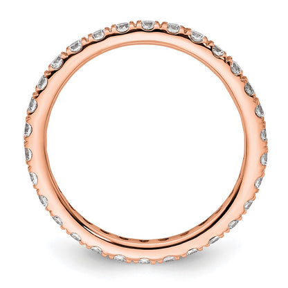 Solid Real 14k Rose Gold Polished U Shared Prong 1ct CZ Eternity Wedding Band Ring