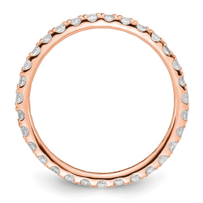 Solid Real 14k Rose Gold Polished U Shared Prong 1ct CZ Eternity Wedding Band Ring