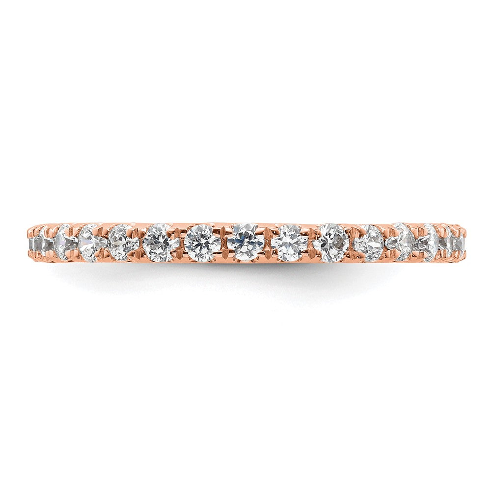 Solid Real 14k Rose Gold Polished U Shared Prong 1ct CZ Eternity Wedding Band Ring