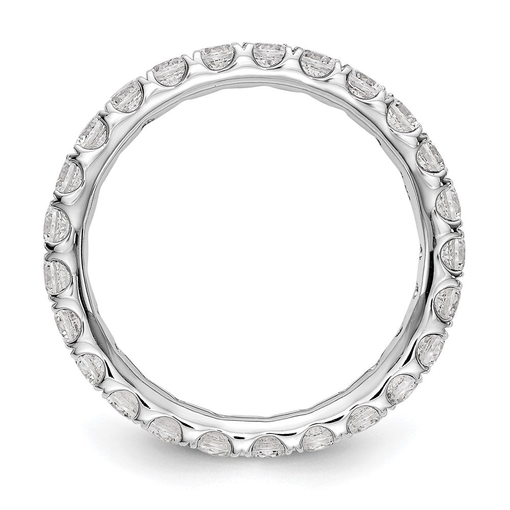 Solid Real 14k White Gold U Shared Prong CZ Eternity Wedding Band Ring