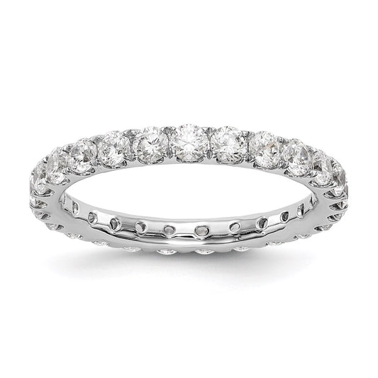 Solid Real 14k White Gold U Shared Prong CZ Eternity Wedding Band Ring