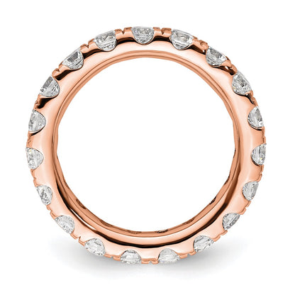 Solid Real 14k Rose Gold Polished U Shared Prong 2ct CZ Eternity Wedding Band Ring