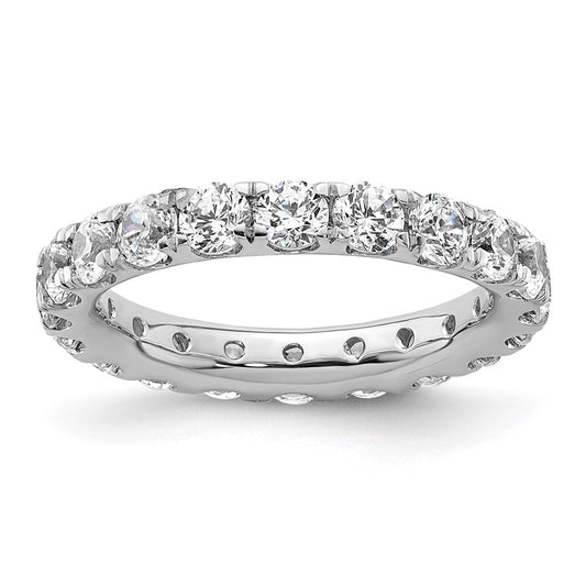Solid Real 14k White Gold Polished U Shared Prong 2ct CZ Eternity Wedding Band Ring
