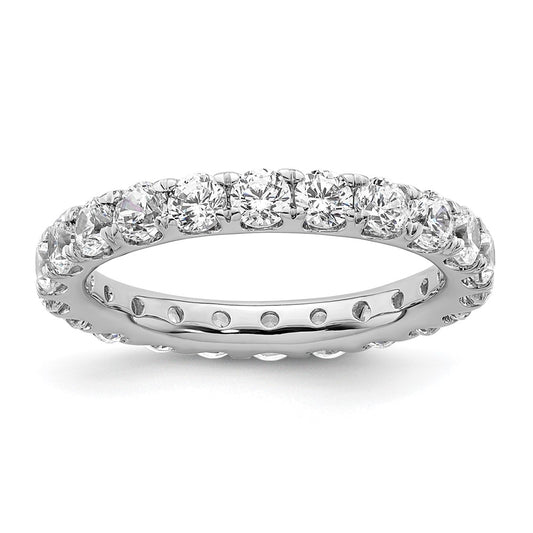 Solid Real 14k White Gold Polished U Shared Prong 2ct CZ Eternity Wedding Band Ring