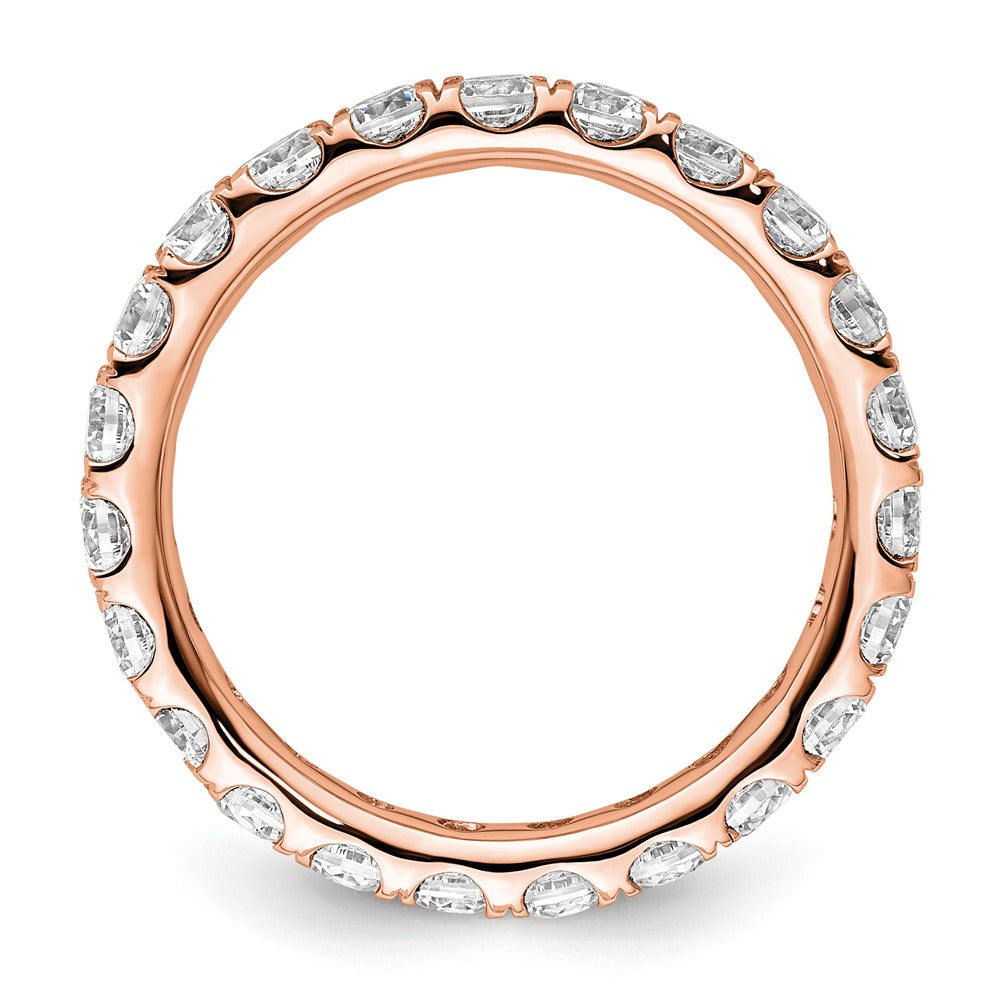 Solid Real 14k Rose Gold Polished U Shared Prong 2ct CZ Eternity Wedding Band Ring