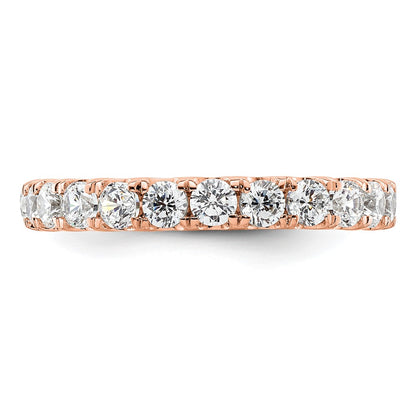 Solid Real 14k Rose Gold Polished U Shared Prong 2ct CZ Eternity Wedding Band Ring