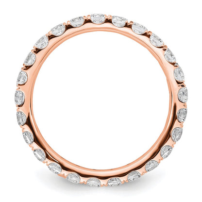 Solid Real 14k Rose Gold Polished U Shared Prong 2ct CZ Eternity Wedding Band Ring