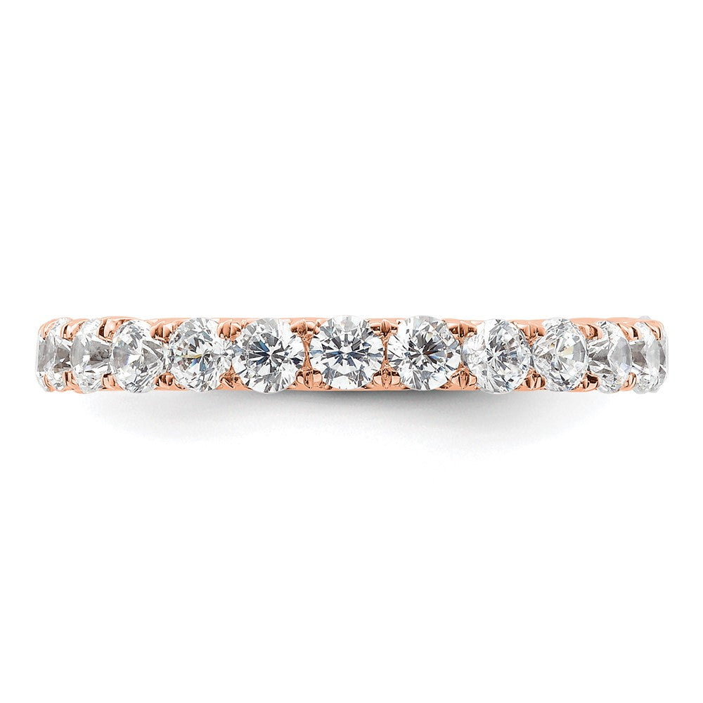 Solid Real 14k Rose Gold Polished U Shared Prong 2ct CZ Eternity Wedding Band Ring