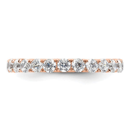 Solid Real 14k Rose Gold Polished U Shared Prong 2ct CZ Eternity Wedding Band Ring