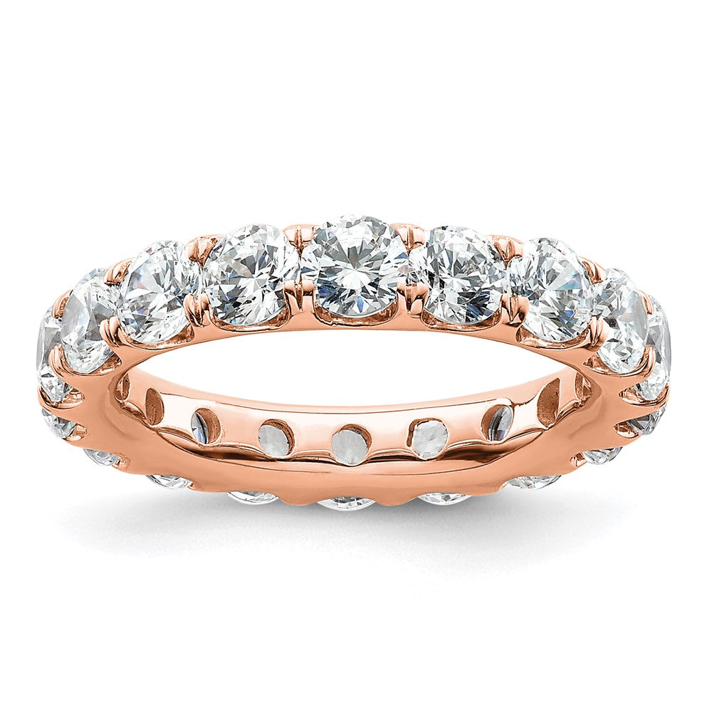 Solid Real 14k Rose Gold Polished U Shared Prong 3ct CZ Eternity Wedding Band Ring