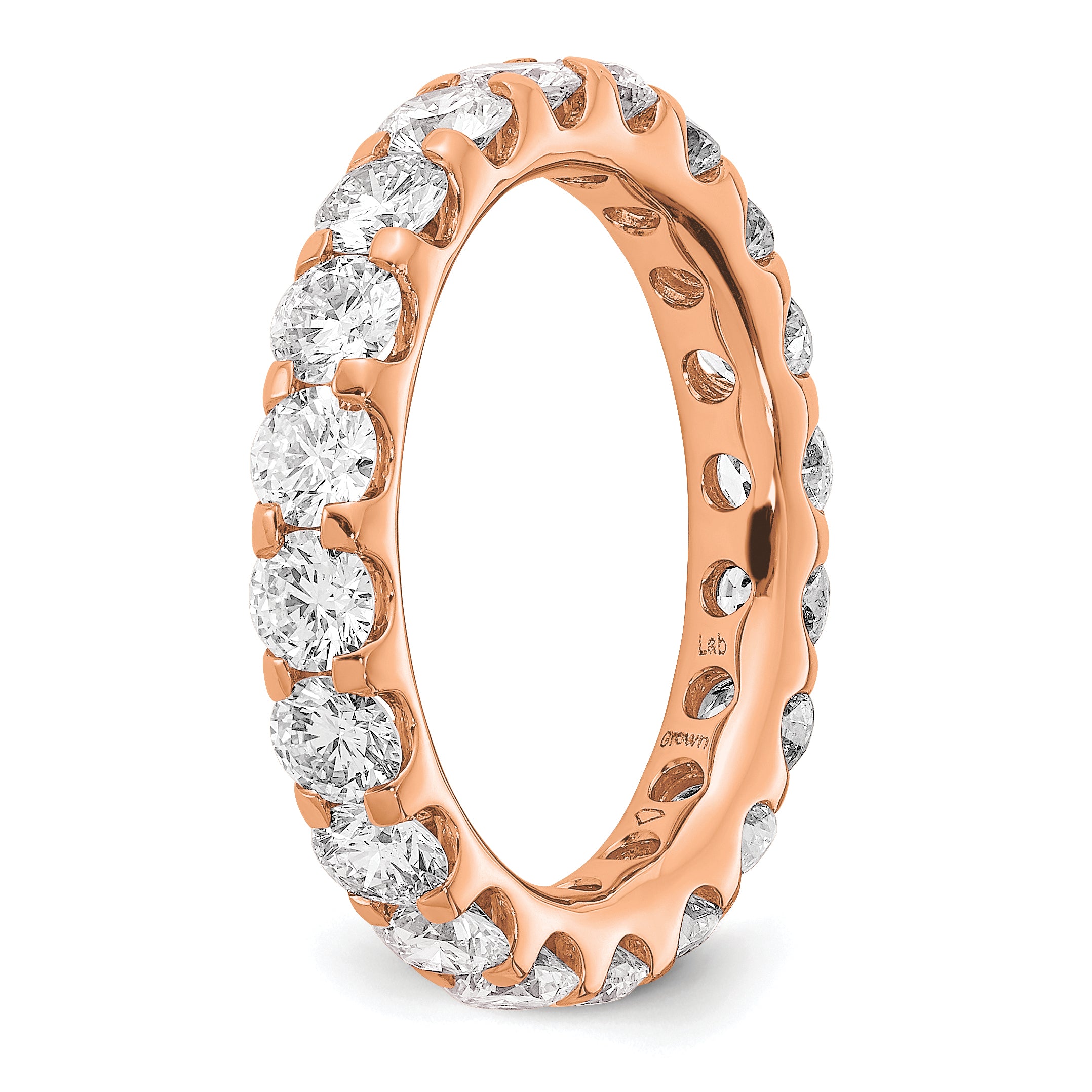 Solid Real 14k Rose Gold Polished U Shared Prong 3ct CZ Eternity Wedding Band Ring