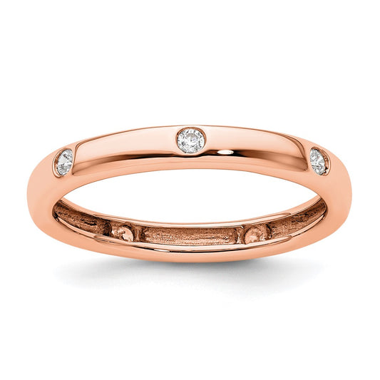 Solid Real 14k Rose Gold 1/10CT Polished Bezel Set CZ Eternity Wedding Band Ring