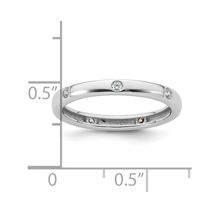 Solid Real 14k White Gold 1/10CT Polished Bezel Set CZ Eternity Wedding Band Ring