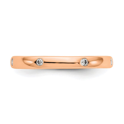 Solid Real 14k Rose Gold 1/10CT Polished Bezel Set CZ Eternity Wedding Band Ring