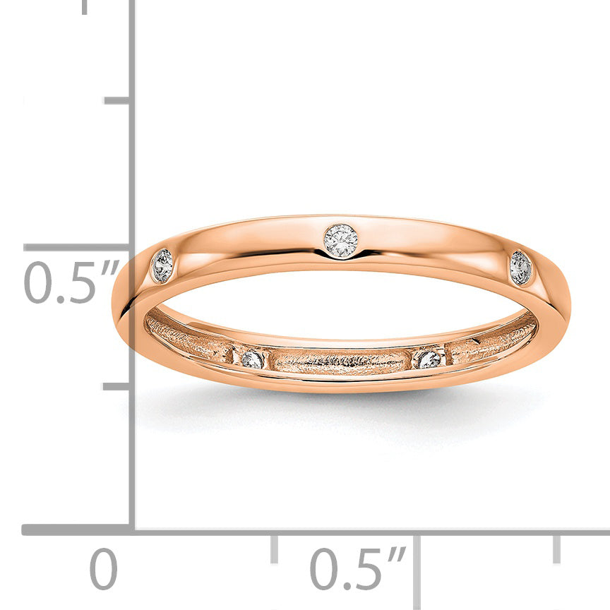 Solid Real 14k Rose Gold 1/10CT Polished Bezel Set CZ Eternity Wedding Band Ring