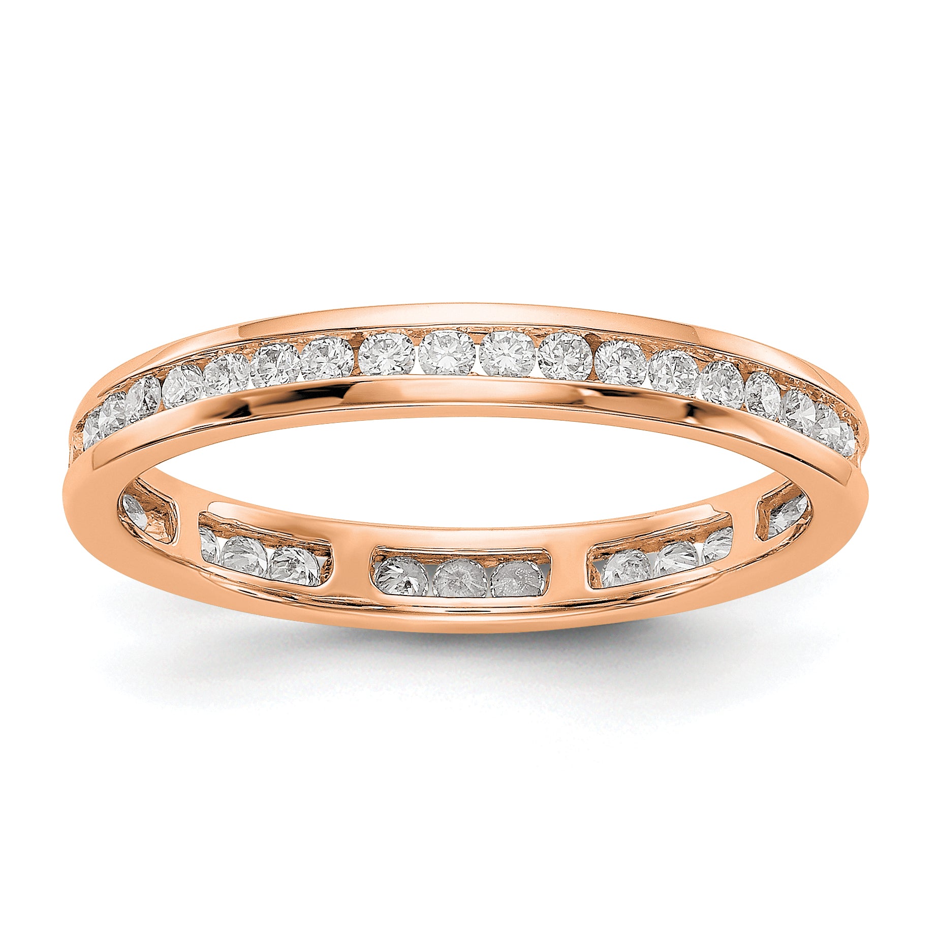 Solid Real 14k Rose Gold Polished 1/2ct Channel Set CZ Eternity Wedding Band Ring