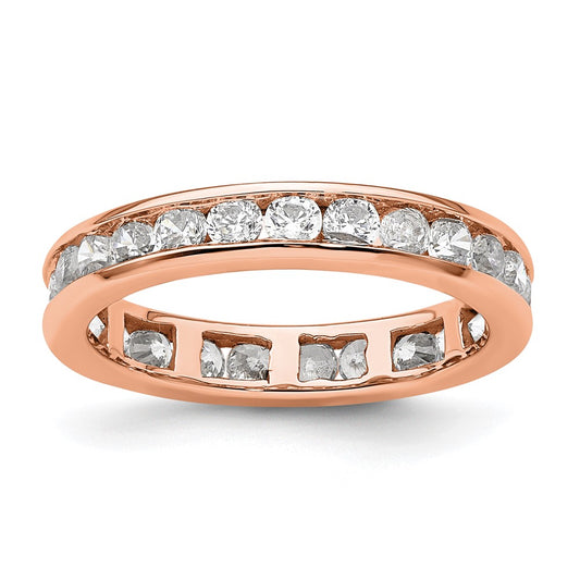 Solid Real 14k Rose Gold Polished 1ct Channel Set CZ Eternity Wedding Band Ring